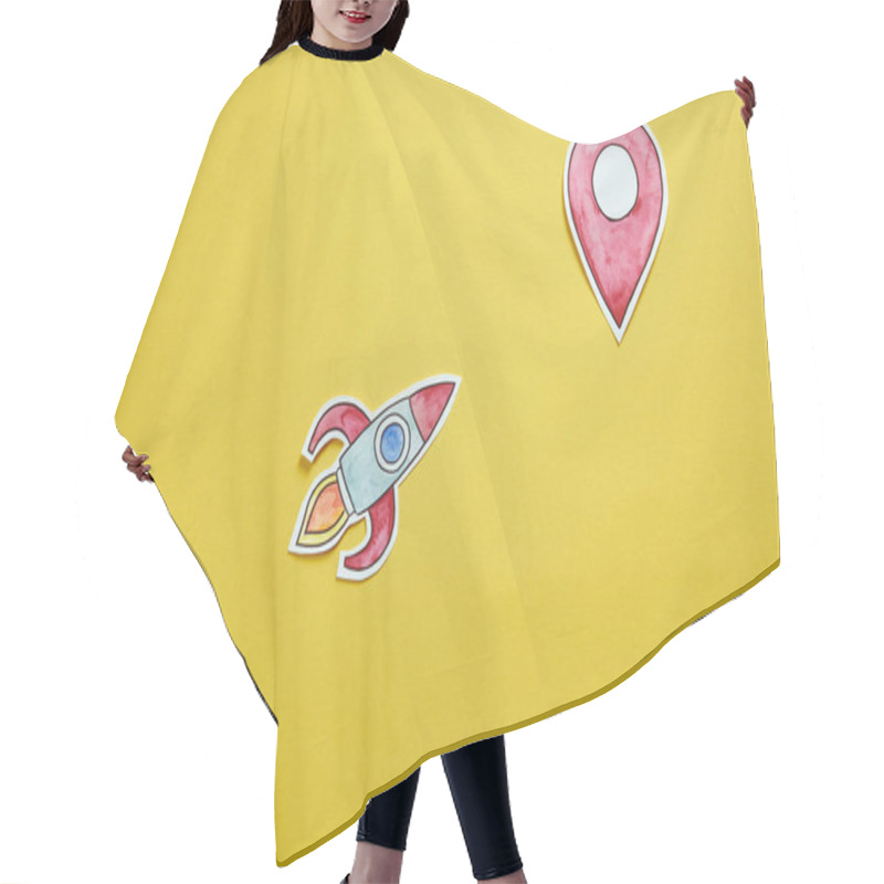 Personality  Top View Of Paper Rocket And Location Sign Isolated On Yellow Hair Cutting Cape