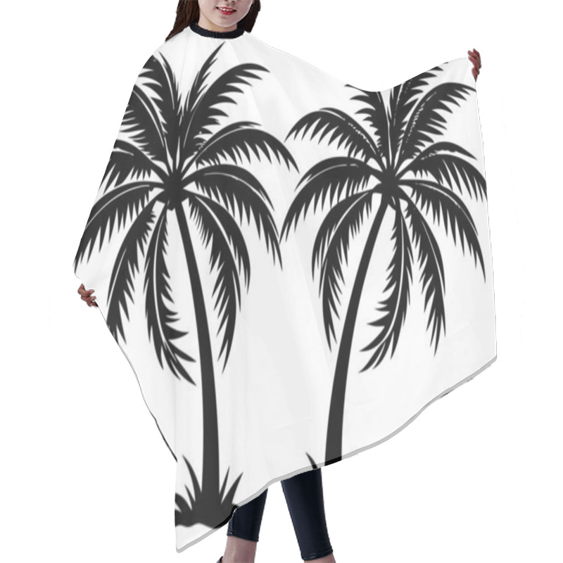 Personality  Striking Black And White Silhouette Of Two Palm Trees Hair Cutting Cape