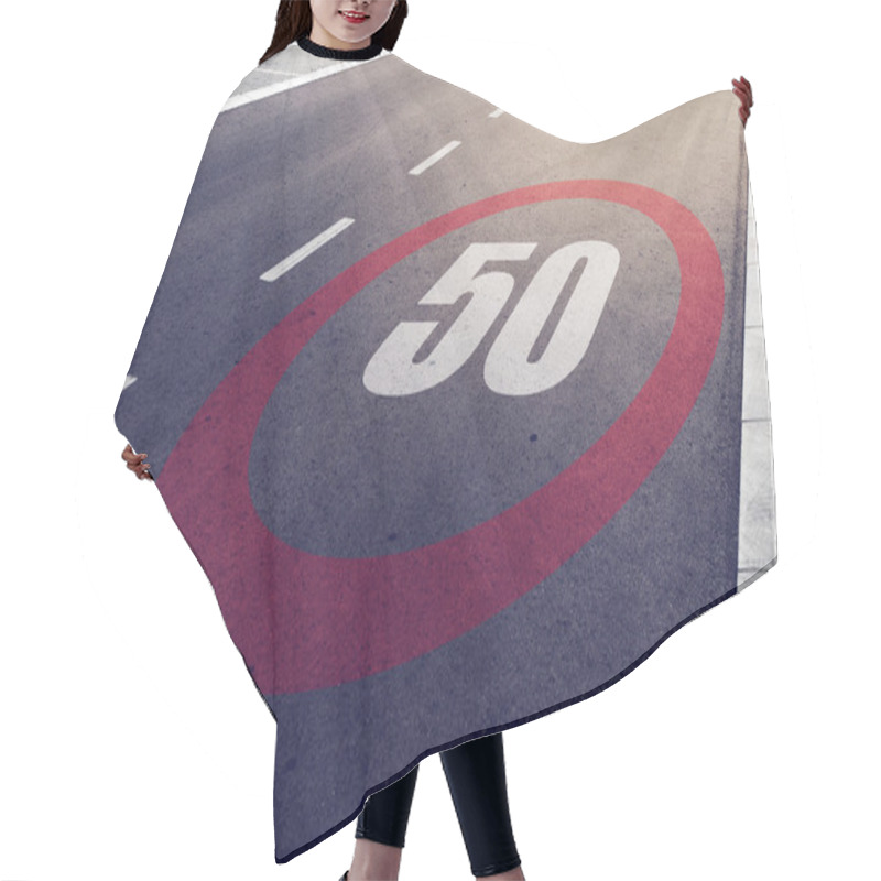 Personality  50 Kmph Or Mph Driving Speed Limit Sign On Highway Hair Cutting Cape