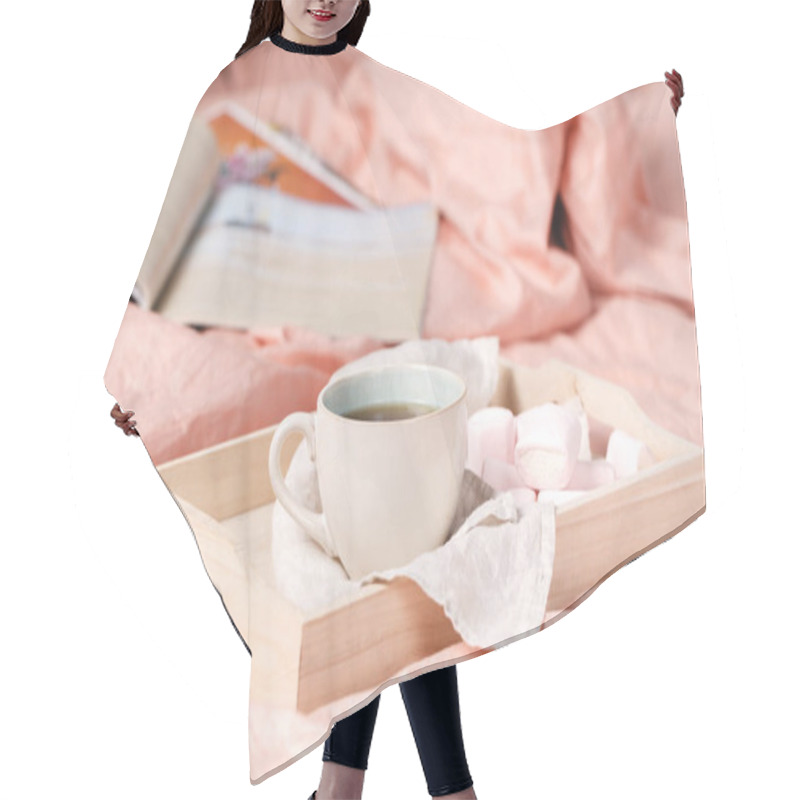 Personality  A Tray With A Cup Of Hot Tea Love Letter And Magazines In Bed Hair Cutting Cape