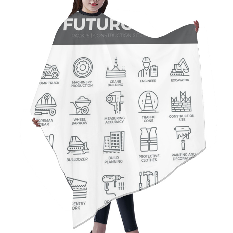 Personality  Construction Works Icons Set Hair Cutting Cape