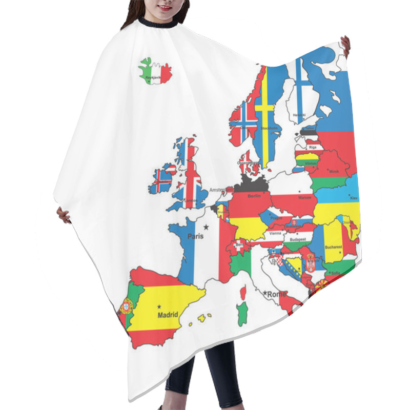 Personality  Card Of Europe In The Form Of Flags.Vector Illustration Hair Cutting Cape