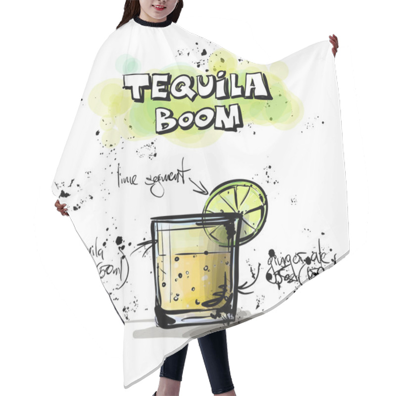 Personality  Hand Drawn Illustration Of Cocktail. TEQUILA BOOM Hair Cutting Cape