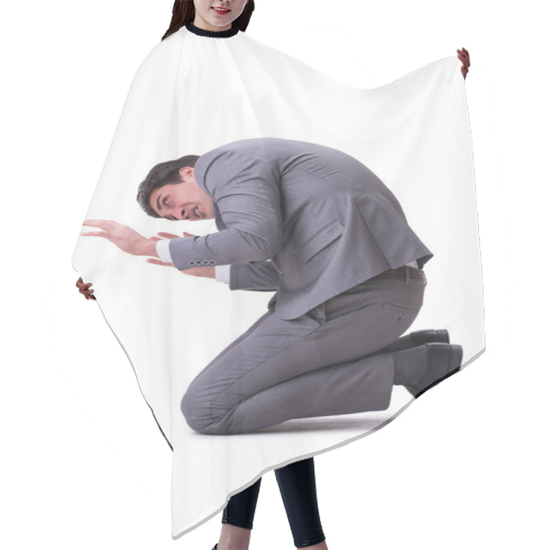 Personality  Businessman Isolated On The White Background Hair Cutting Cape