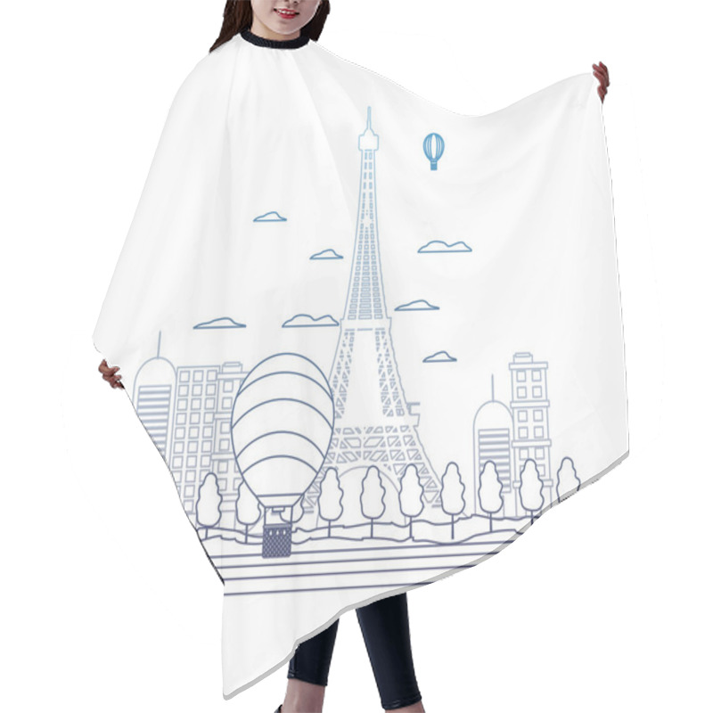 Personality  Degraded Line Air Balloons Citycape And Eiffel Tower Hair Cutting Cape