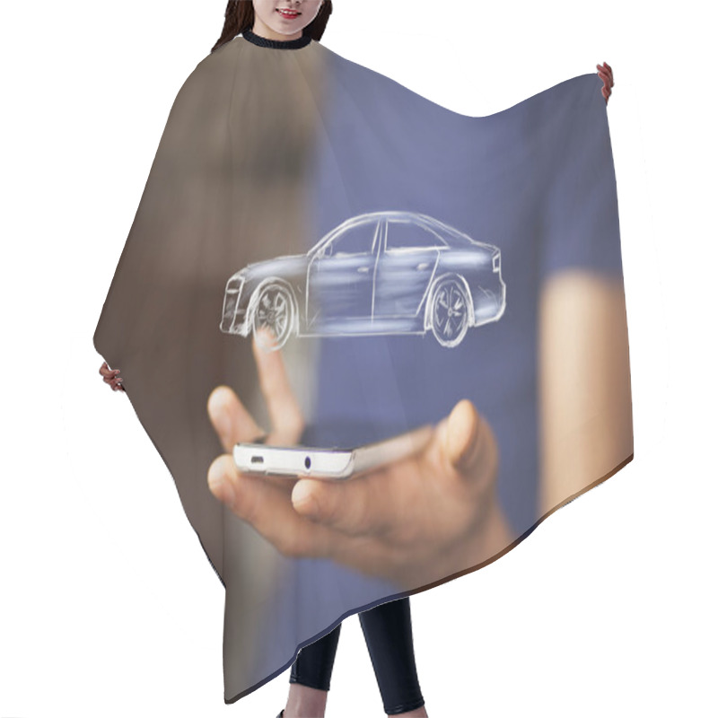 Personality  Businessman With Phone And Car Icon Above  Hair Cutting Cape