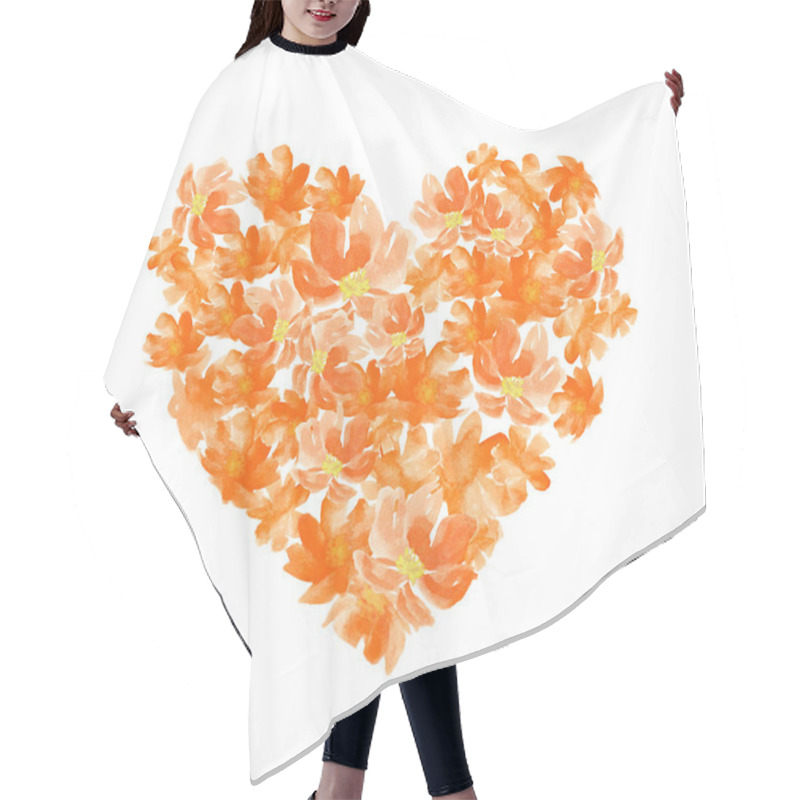 Personality  Heart Shaped Arrangement Of Orange Flowers Creating A Vibrant And Cheerful Design On A White Background Hair Cutting Cape