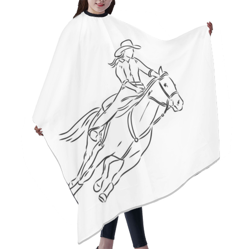 Personality  An Hand Drawn Freehand Vector - RODEO. Scene From The American Culture. Hair Cutting Cape