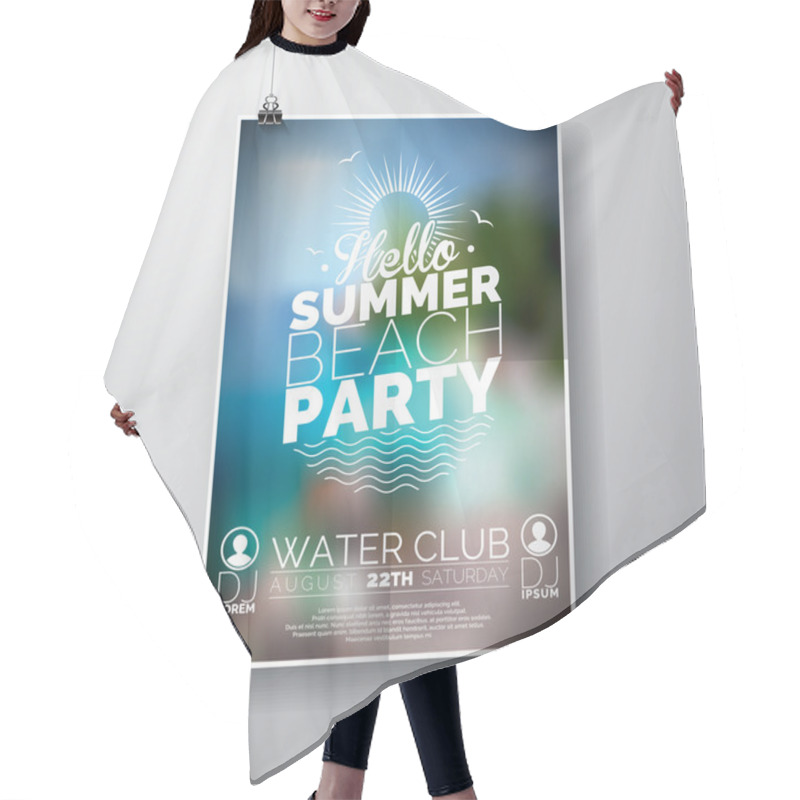 Personality  Vector Party Flyer Poster Template On Summer Beach Theme With Abstract Shiny Background. Hair Cutting Cape