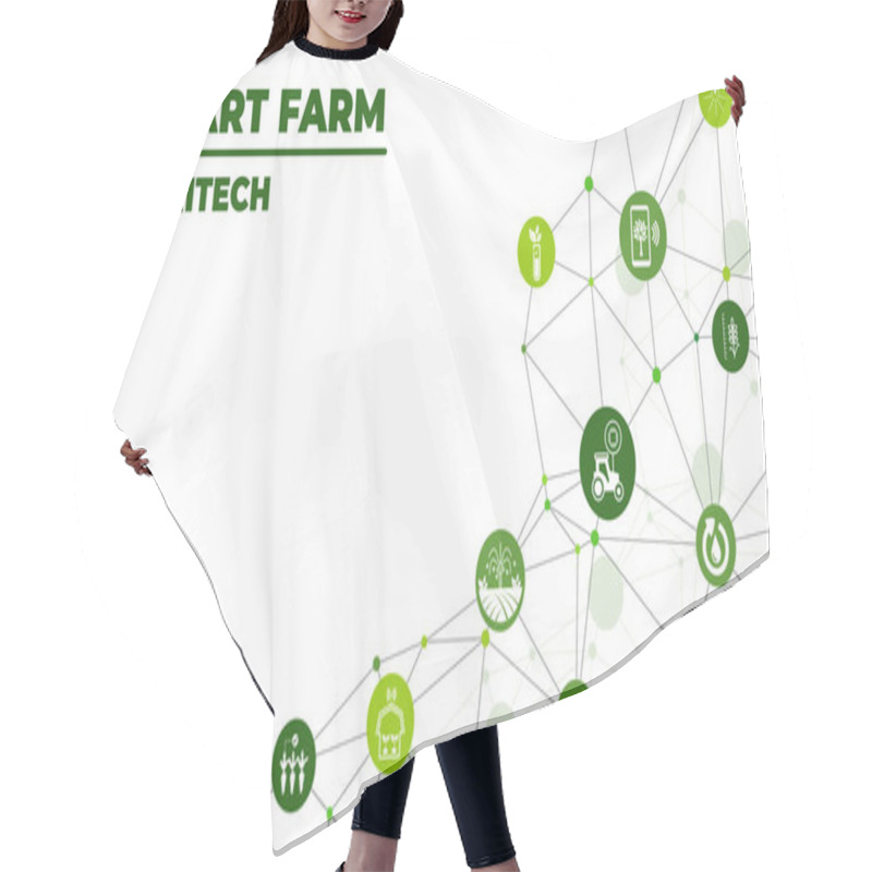 Personality  Smart Farm Or Agritech Vector Illustration. Banner With Connected Icons Related To Smart Agriculture Technology, Digital Iot Farming Methods And Farm Automation.  Hair Cutting Cape