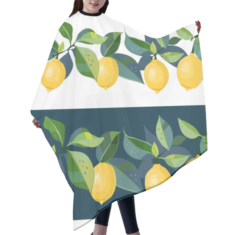 Personality  Two Borders With Vector Drawn  Lemons And Leaves. Seamless Pattern. Can Be Used For Textile Design, Fabric Prints.  Hair Cutting Cape