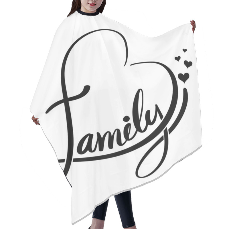 Personality  Family Lettering Heart Shaped. Vector Illustration. Hair Cutting Cape