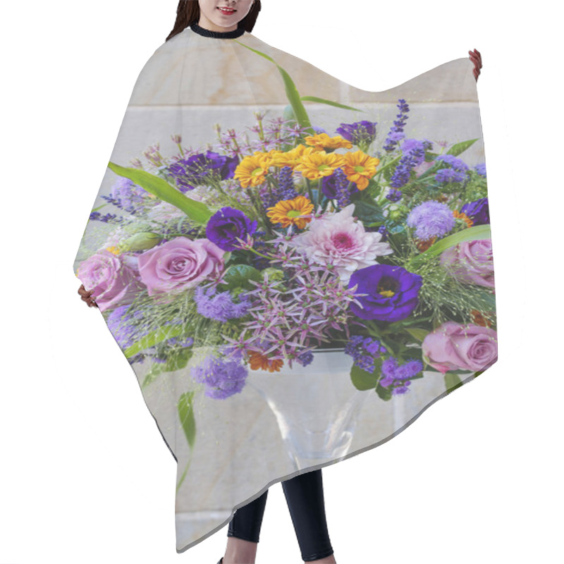 Personality  Floral Arrangement With Roses, Chrysanthemums And Eustoma Hair Cutting Cape