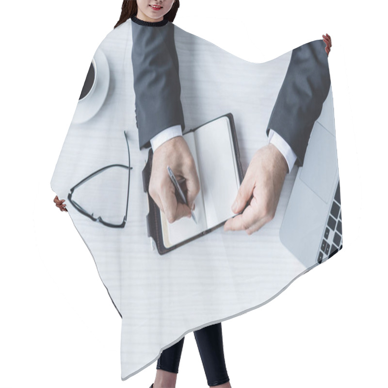 Personality  Businessman Writing Notes Hair Cutting Cape