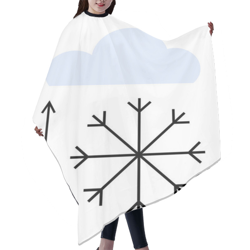 Personality  Cloud And Snowflake With Upward Arrow. Ideal For Weather Forecasts, Climate Change, Seasonal Transitions, Nature, Meteorology, Simplicity, Minimalism. Line Metaphor Hair Cutting Cape