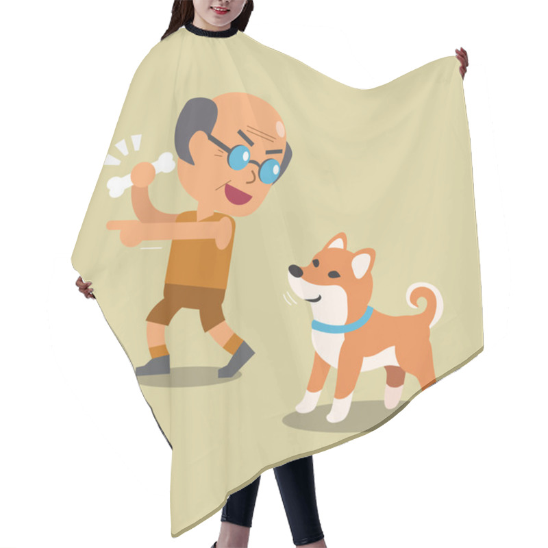 Personality  Cartoon Old Man With His Shiba Inu Dog Hair Cutting Cape