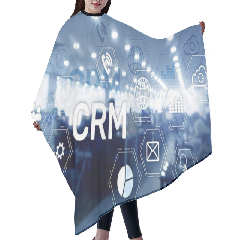 Personality  CRM, Customer Relationship Management System Concept On Abstract Blurred Background. Hair Cutting Cape