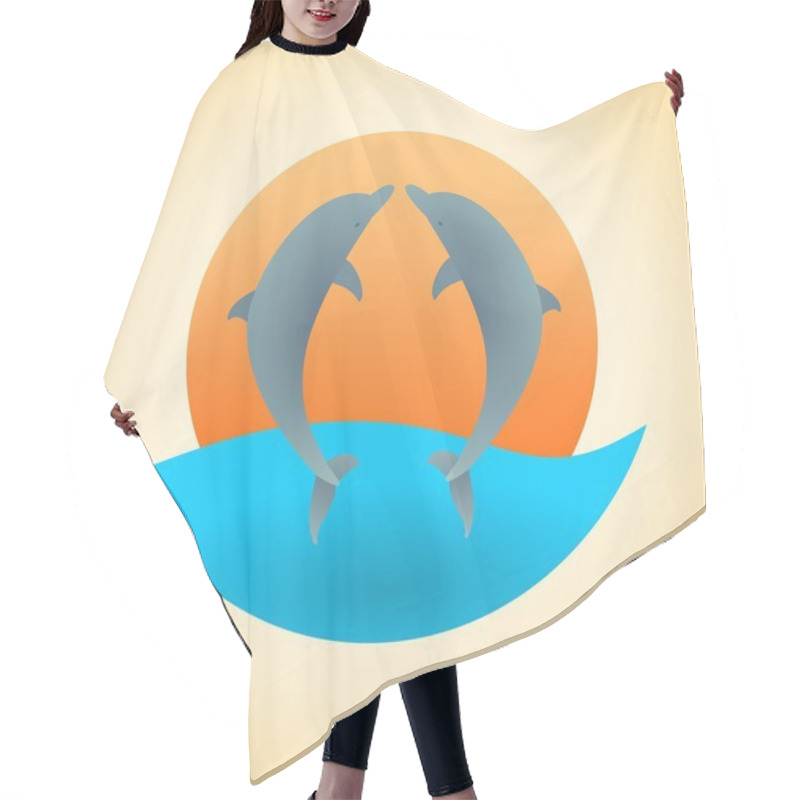 Personality  Sunset With Two The Jumping Dolphins Hair Cutting Cape