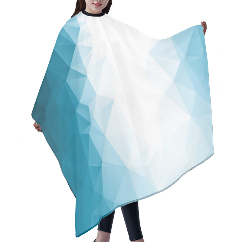 Personality  Abstract Composition. Minimalistic Fashion Backdrop Design. Blue, White Polygonal Figure Icon. Azure Color Triangles Font Texture. Creative Banner. Angles Connection Flyer Fiber. Linking Lines. Vector Hair Cutting Cape