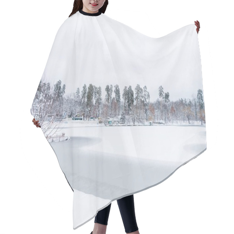 Personality  Beautiful Snow Covered Trees And Frozen Lake In Winter Park  Hair Cutting Cape