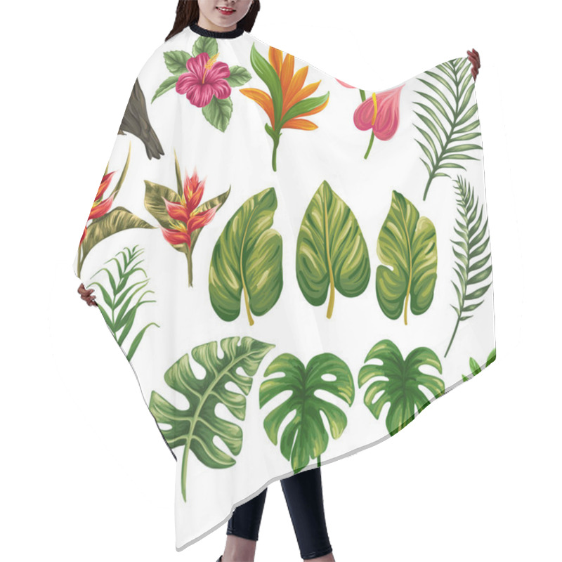 Personality  Huge Collection Of Tropical Floral Elements Including Flowers, Plants And Leaves Hair Cutting Cape