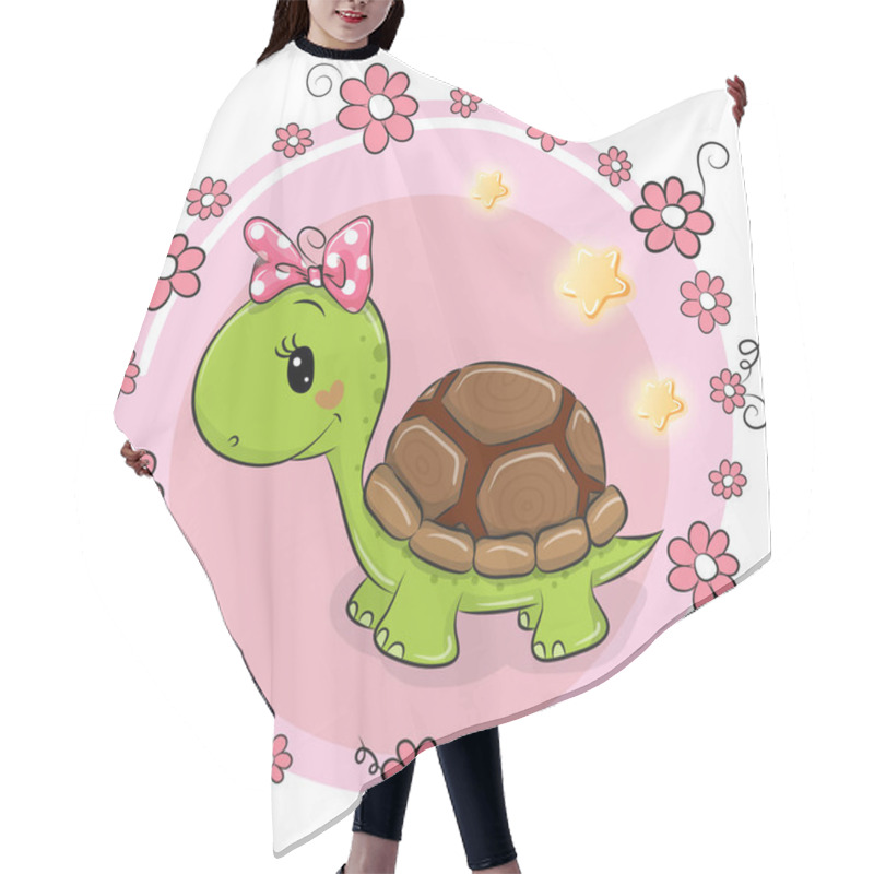 Personality  Greeting Card Turtle With Flowers On A Pink Background Hair Cutting Cape