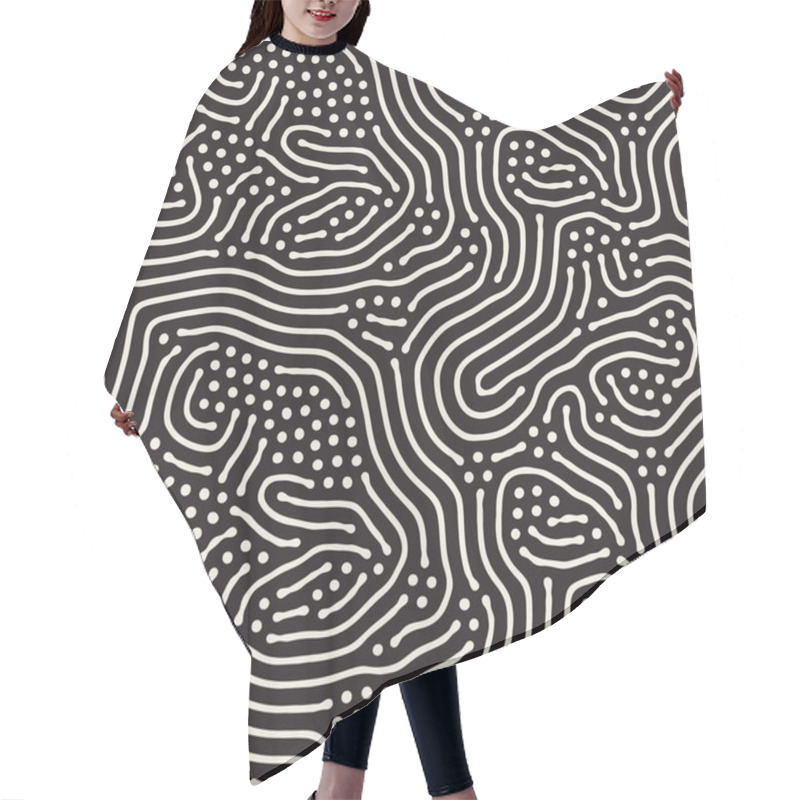 Personality  Organic Irregular Rounded Lines. Vector Seamless Black And White Pattern. Hair Cutting Cape