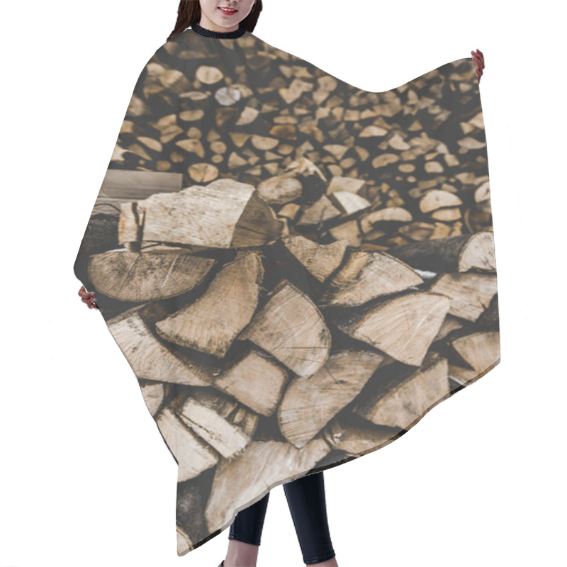 Personality  Selective Focus Of  Brown Textured Cut Stacked Firewood Hair Cutting Cape