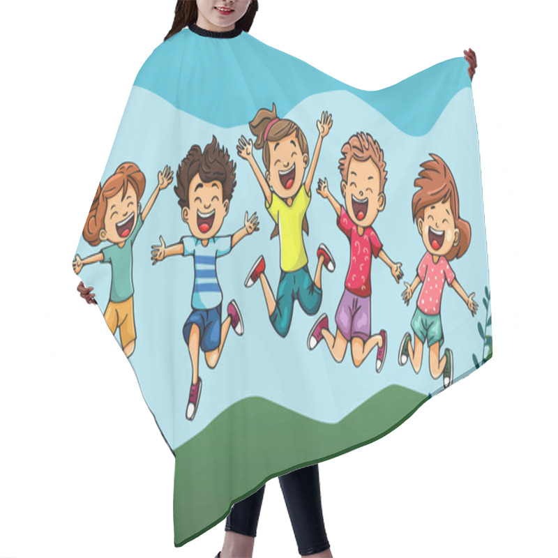 Personality  Joyful Kids Jumping High In The Park Hair Cutting Cape