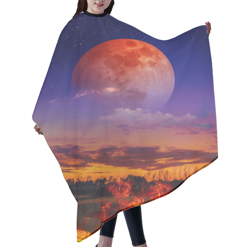 Personality  Moon Eclipse. Landscape Of Sky With Supermoon And Many Stars Abo Hair Cutting Cape