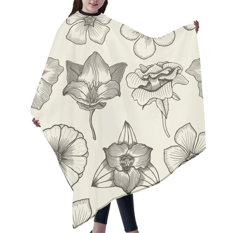 Personality  Doodle Flowers Seamless Pattern Hair Cutting Cape