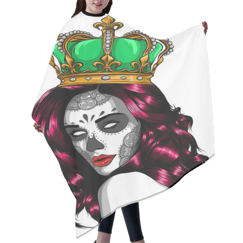 Personality  Skull Girl With A Crown. Vector Illustration Design Hair Cutting Cape