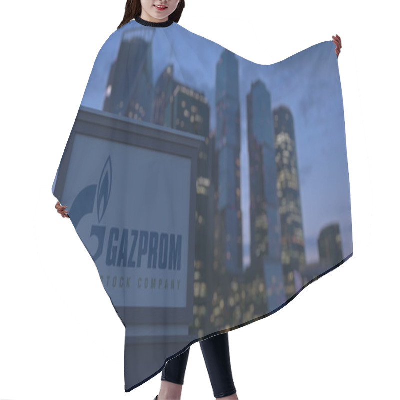 Personality  Street Signage Board With Gazprom Logo In The Evening.  Blurred Business District Skyscrapers Background. Editorial 3D Rendering Hair Cutting Cape