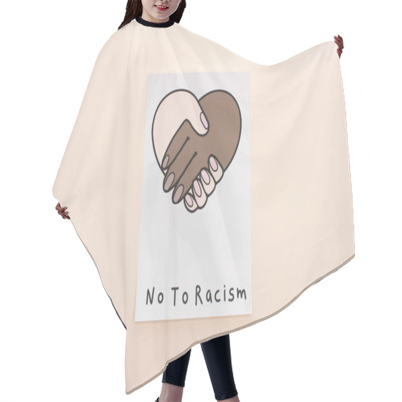 Personality  Top View Of Picture With Multiethnic Handshake And No To Racism Lettering On Beige Background Hair Cutting Cape