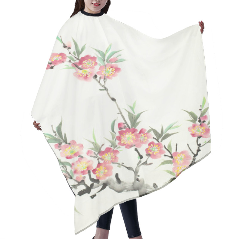 Personality  Flowering Peach Branch Hair Cutting Cape