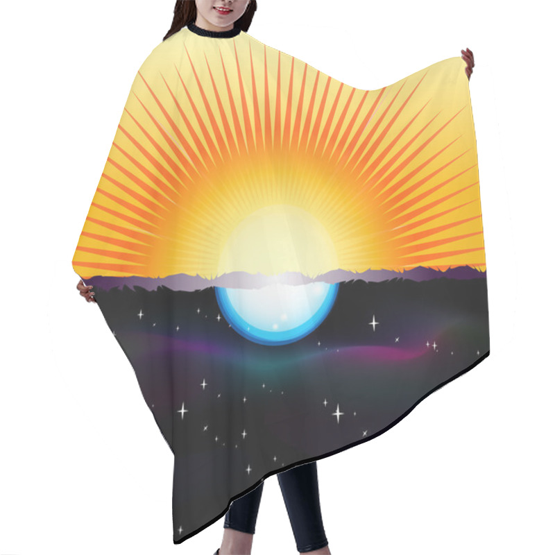 Personality  Vector Illustration Of A Split-screen Showing The Sun And The Moon Hair Cutting Cape