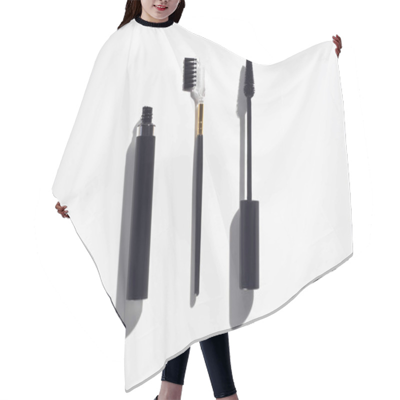 Personality  Mascara And Eye Lashes Brushes On White Background Hair Cutting Cape