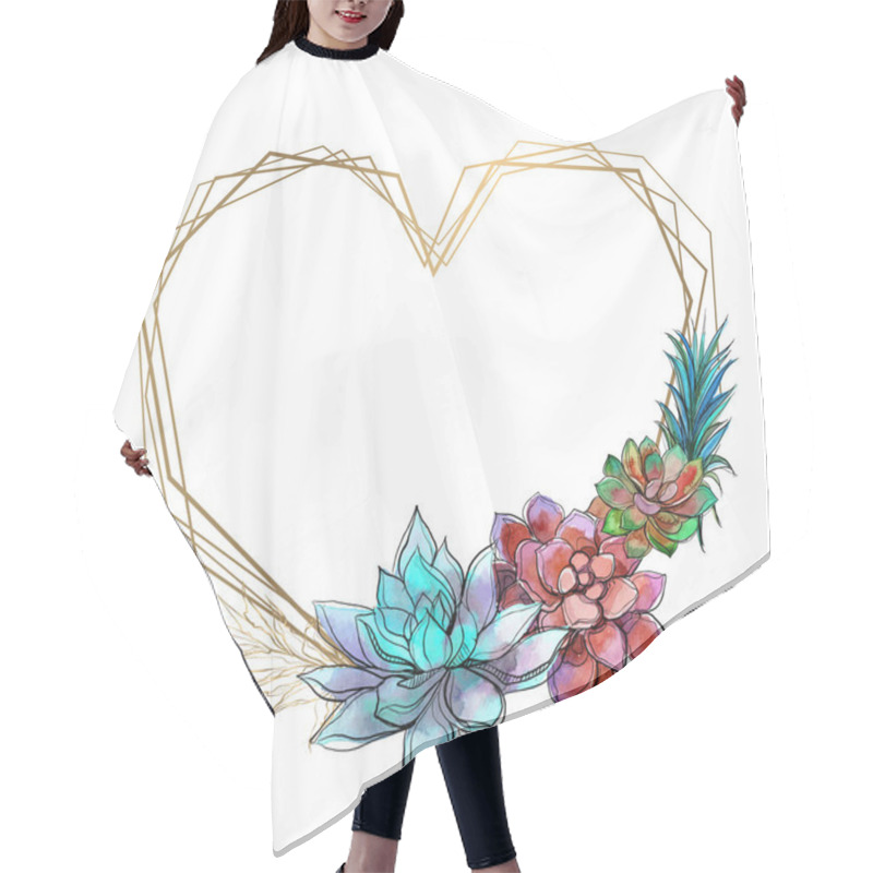 Personality  Heart-shaped Frame With Bright Succulents. Hair Cutting Cape