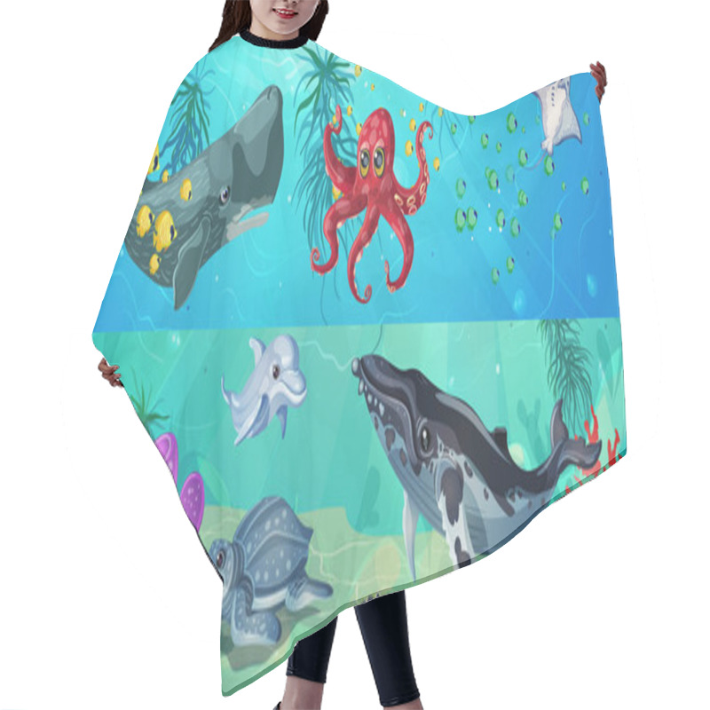 Personality  Cartoon Underwater Life Horizontal Banners Hair Cutting Cape