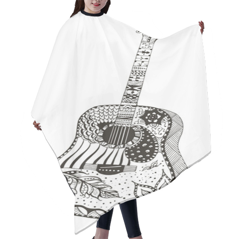 Personality  Acoustic Guitar. Zentangle Stylized. Pattern. Vector Illustration . Freehand Pencil. Hand Drawn. Zen Art. Ornate Vector. Hair Cutting Cape