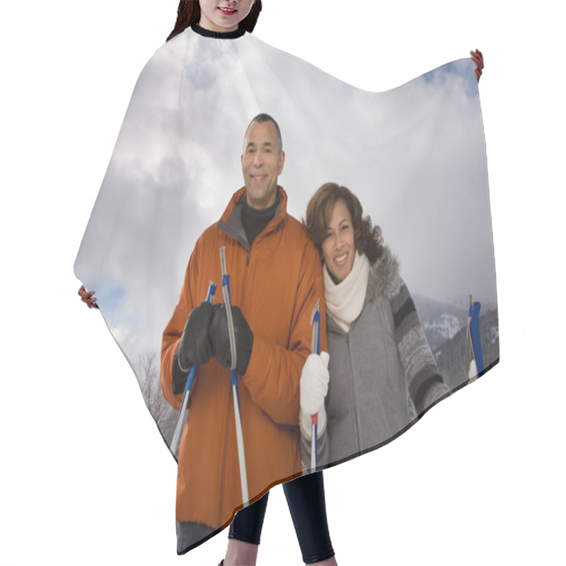 Personality  Portrait Of A Mature Couple Hair Cutting Cape