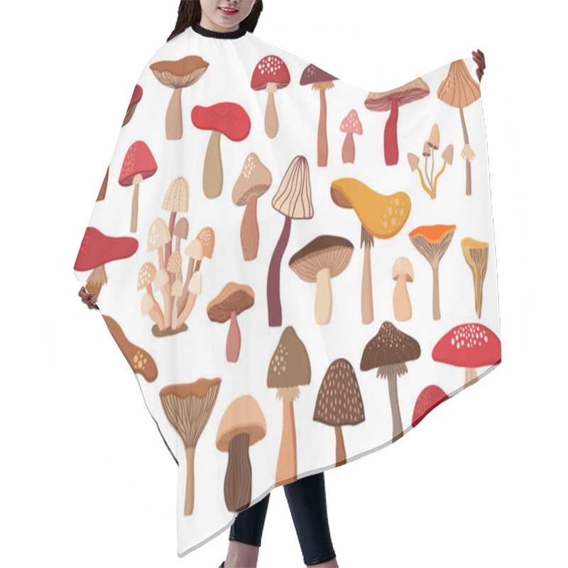 Personality  Mushrooms Decorative Collection With 30 Hand Drawn Different Elements Isolated On White Background Hair Cutting Cape