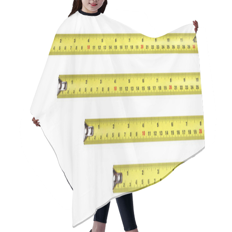 Personality  Yellow Measuring Tape Isolated On White Background, Top View.  4 In, 6 In, 8 In, 12 In. Hair Cutting Cape