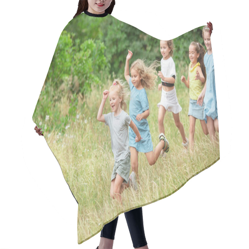 Personality  Kids, Children Running On Green Meadow, Forest. Childhood And Summertime Hair Cutting Cape