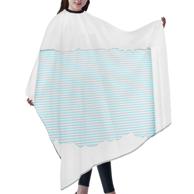 Personality  Ripped White Textured Paper With Curl Edges On Blue Striped Background  Hair Cutting Cape