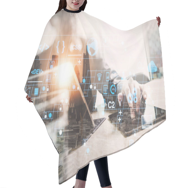 Personality  Coding Software Developer Work With AR New Design Dashboard Computer Icons Of Scrum Agile Development And Code Fork And Versioning With Responsive Cybersecurity.Double Exposure Of Success Businessman Working Hair Cutting Cape