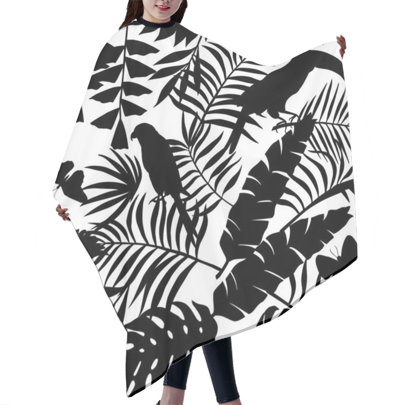 Personality  Tropical Birds, Butterflies And Palm Leaves Silhouette Seamless  Hair Cutting Cape