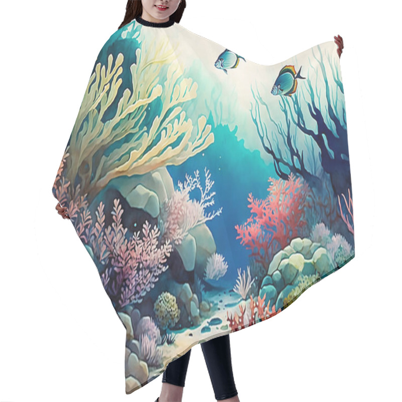 Personality  Sea Background With Tropical Fish And Coral Reefs Hair Cutting Cape