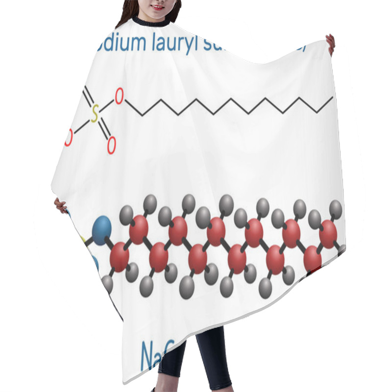 Personality  Sodium Dodecyl Sulfate SDS , Sodium Lauryl Sulfate SLS Molecule. It Is An Anionic Surfactant Used In Cleaning And Hygiene Products. Structural Chemical Formula And Molecule Model Hair Cutting Cape