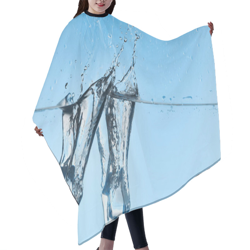 Personality  Clear Water With Falling Ice Cubes And Splash On Blue Background Hair Cutting Cape